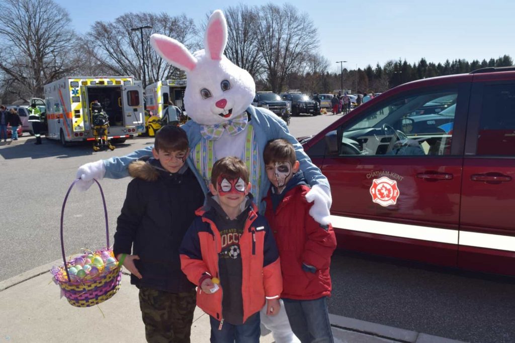 Easter Bunny and three little boys in Kingston Park